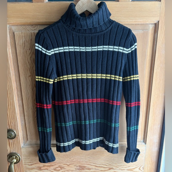 Tommy Hilfiger Sweaters - Tommy Hilfiger Heritage Stripe Black Turtleneck Sweater | Americana | Medium